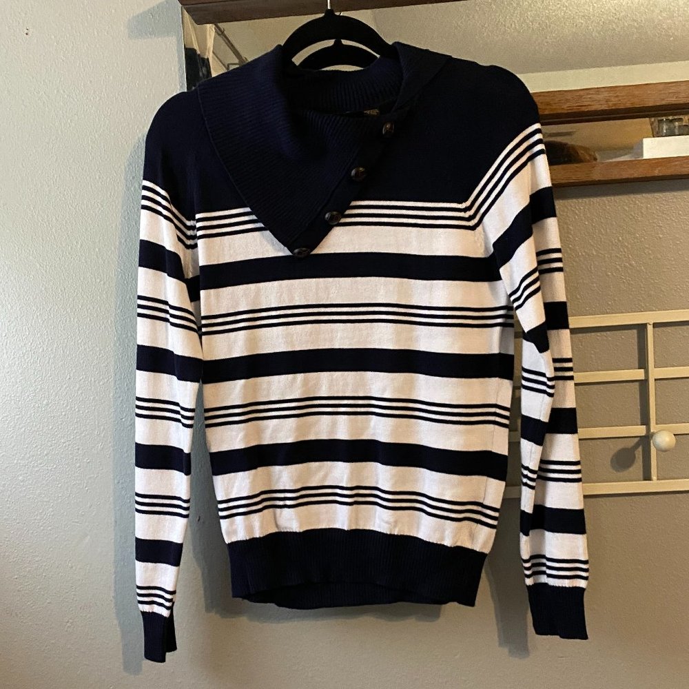 JEANNE PIERRE Women's Stripe Split Neck Sweater